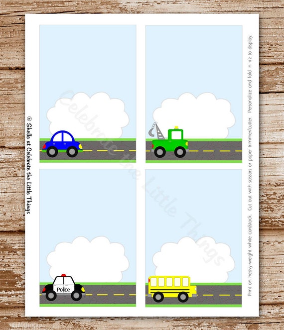 Transportation Folded Tent Cards | Cars, Trucks, Vehicles | Printable (Instant Download) Il_570xn