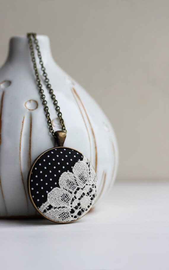 Black and White Necklace Retro Polka Dot Jewelry by