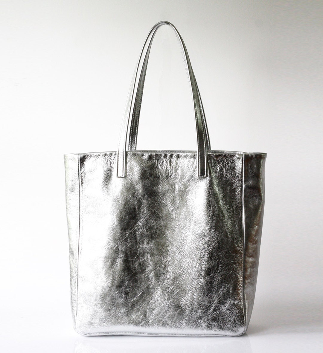 large silver tote bag