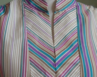 Vintage Sears The Fashion Plate Caftan Style Striped Blouse Bust 45” Waist 44"