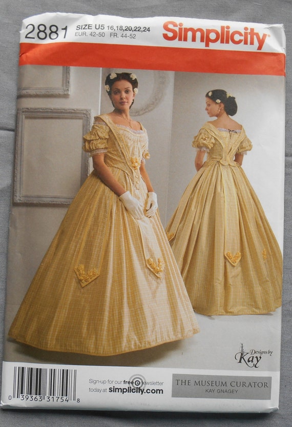 Simplicity 2881 Misses Civil War Dress Costume Pattern Sizes