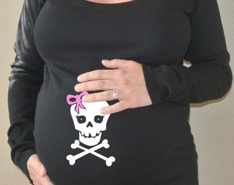 Skull skeleton maternity shirt - punk rock glam with skull & crossbones - choose maternity tank, short sleeve, or long sleeve