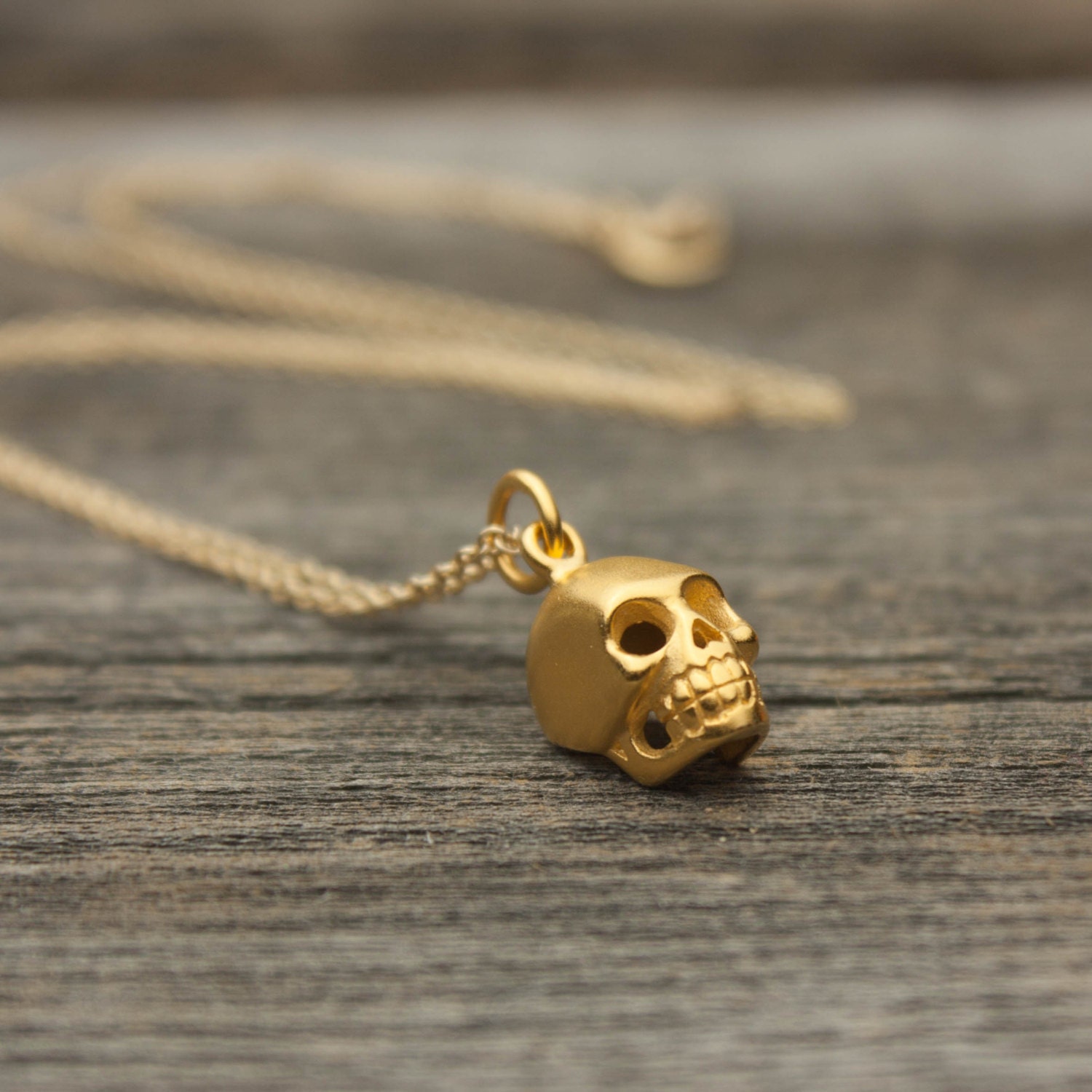 Gold Skull Necklace Matte 24K Gold-Dipped Skull Pendant