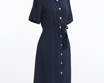 1950s/Small/Navy Polka Dot Day Dress