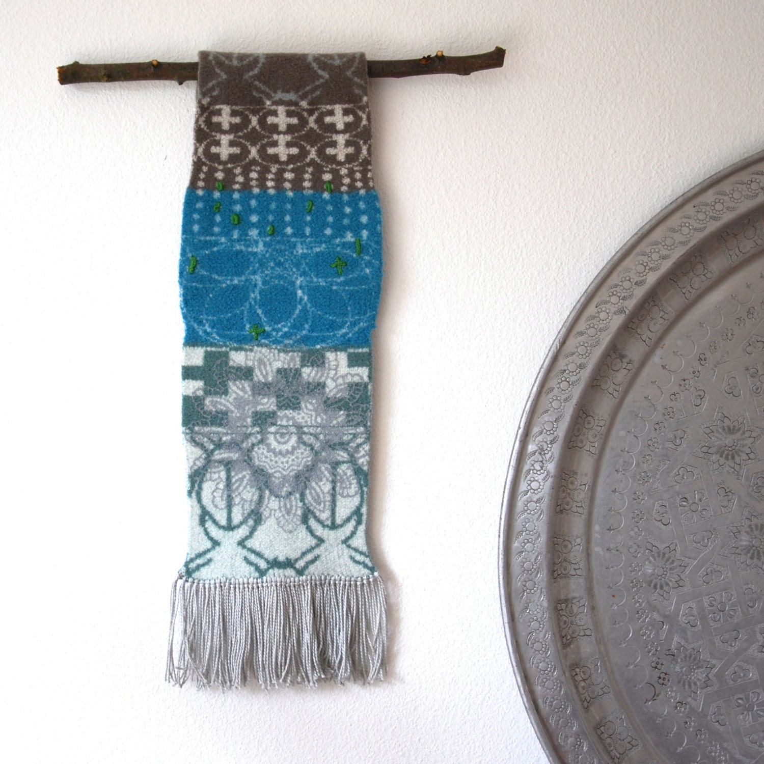 Hand knitted tapestry wall hanging ASKIVAL by BIRKENknits on Etsy