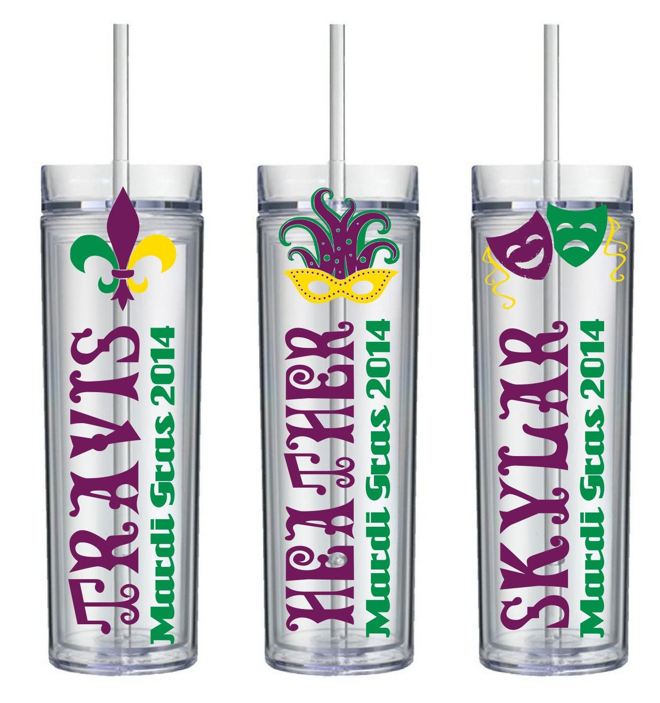 Personalized Mardi Gras Skinny Tumbler by BeDazzledByMichelle