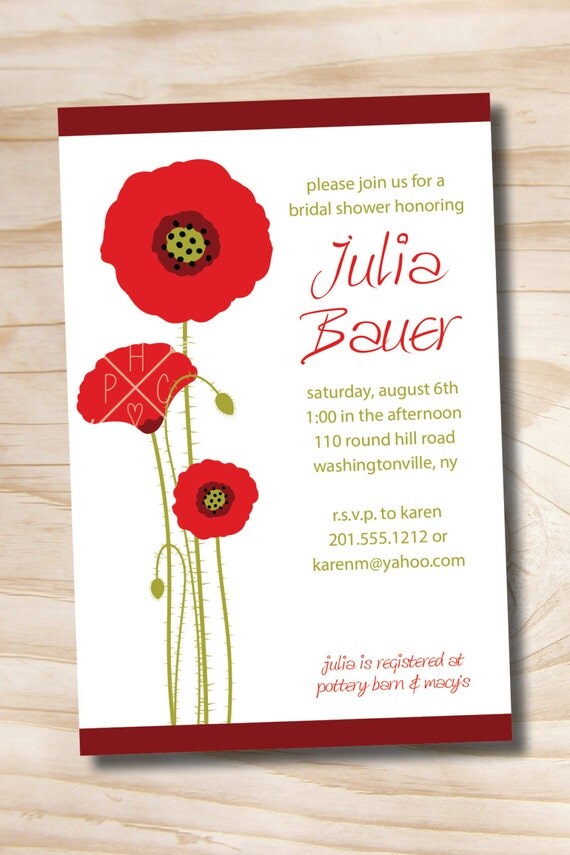 MODERN POPPY Bridal Shower Birthday Party Event Printable Invitation, diy Il_570xn