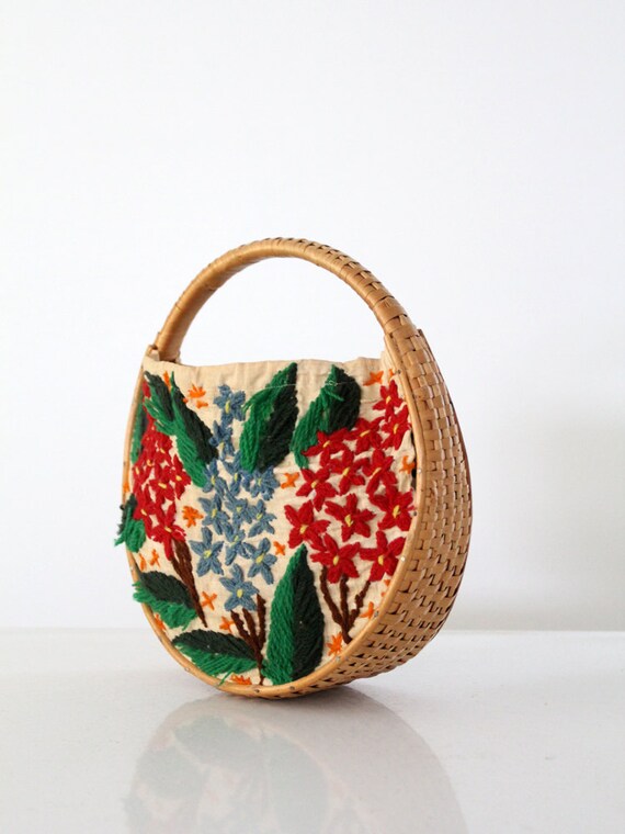 vintage 60s bag / embroidered basket bag by 86Vintage86 on Etsy