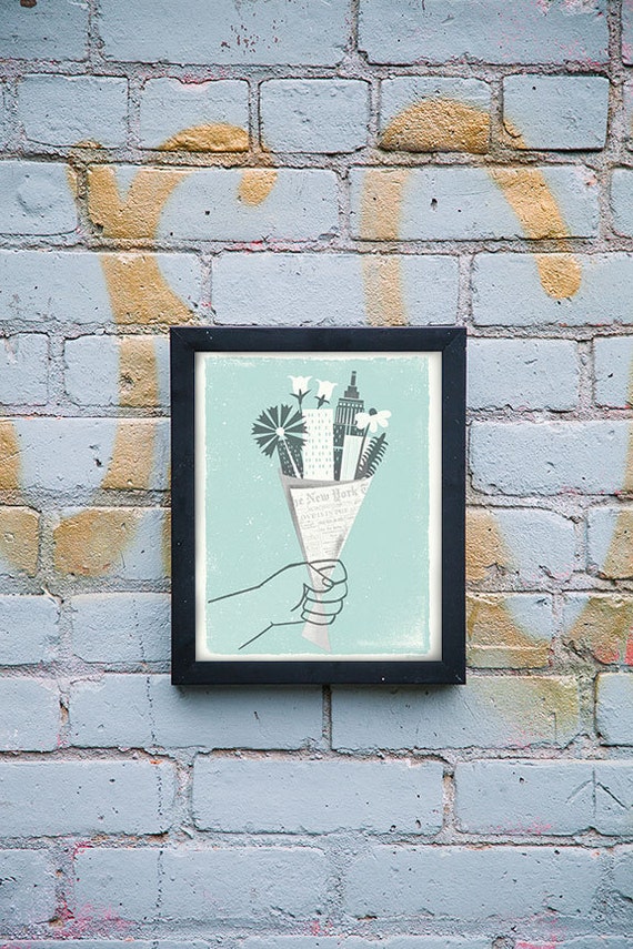 NYC Bouquet Art Print / Silkscreen Print 11 x 14 by twoarms