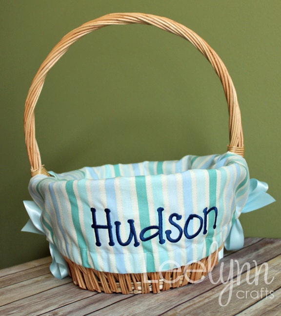 Personalized Easter Basket Liner Blue and Green Stripe