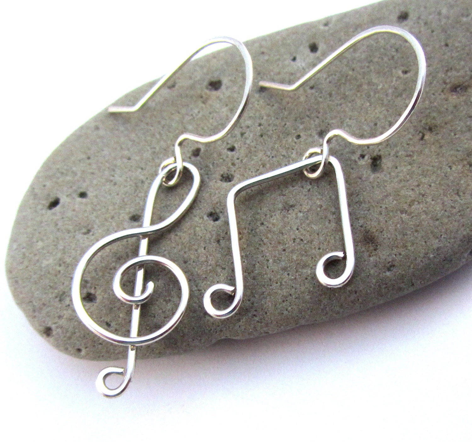 Treble Clef Music Note Earrings Silver Filled Wire Wrapped