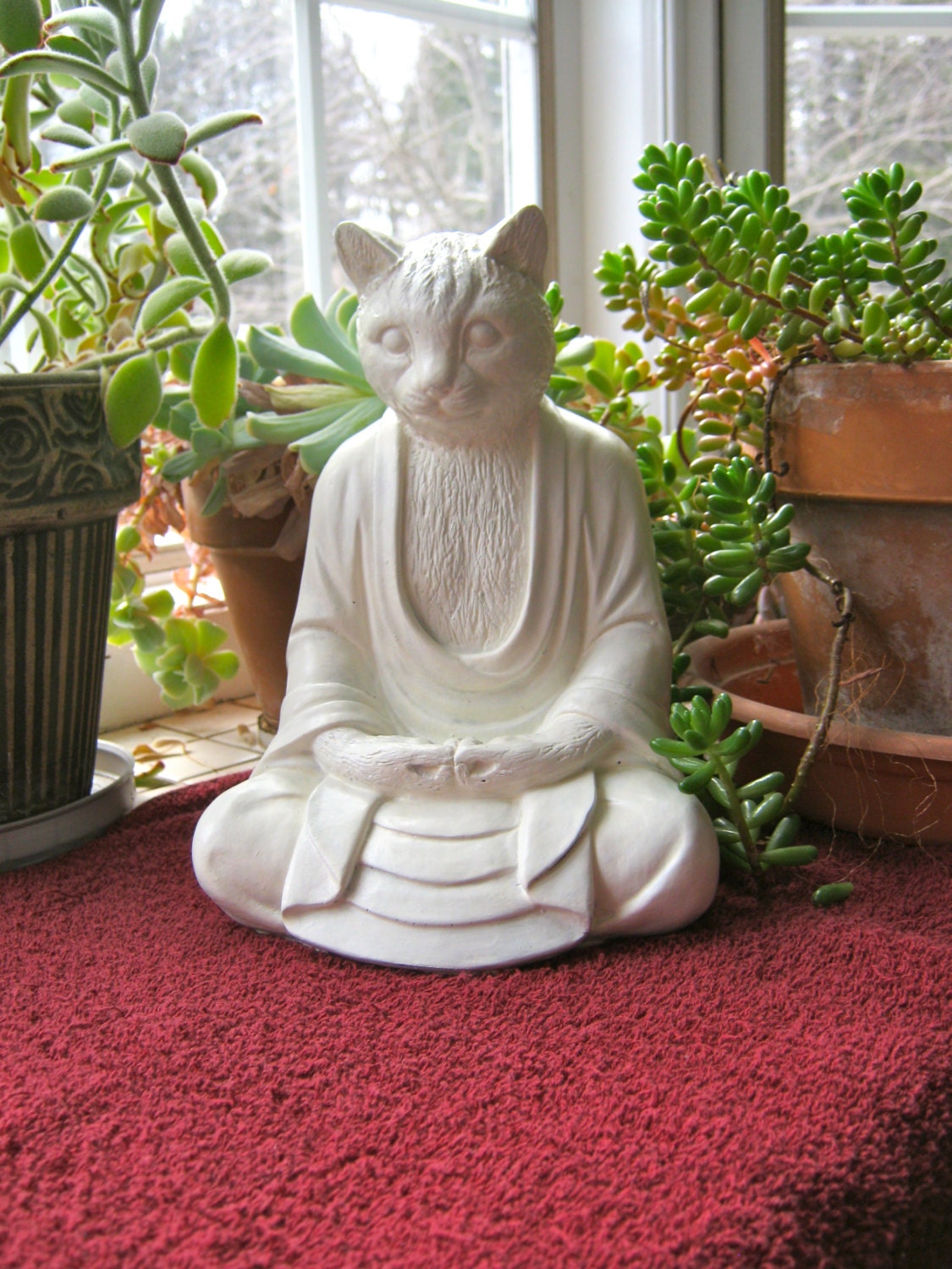 happy cat buddha statue