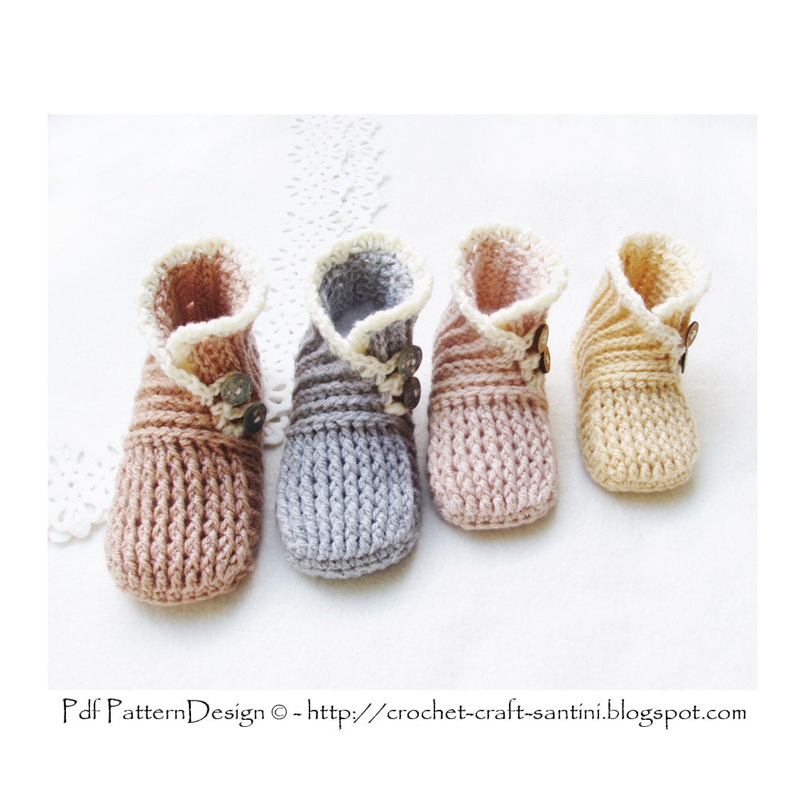 Wrap and Button Baby Booties 024 Months OnePiece Crochet