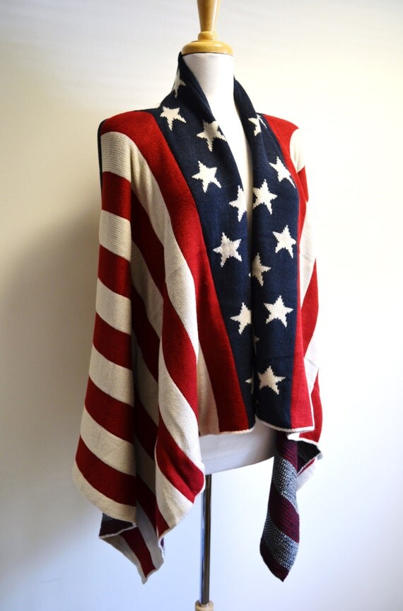 AMERICANA Knitted Vest Poncho American Flag Poncho Gypsy
