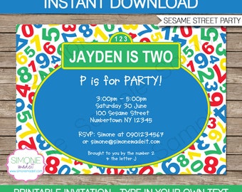 Sesame Street Invitation Template - Birthday Party - INSTANT DOWNLOAD with EDITABLE text - you personalize at home