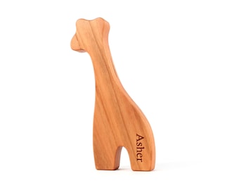 giraffe RATTLE - all natural wooden teething and grasping toy, safari animal playmate for baby, homegrown organic finish