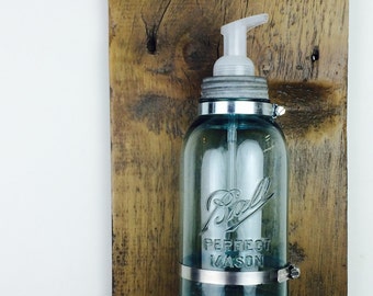 Industrial Half Gallon Wall Mount Mason Jar Foaming Soap Dispenser, in Aqua or Clear