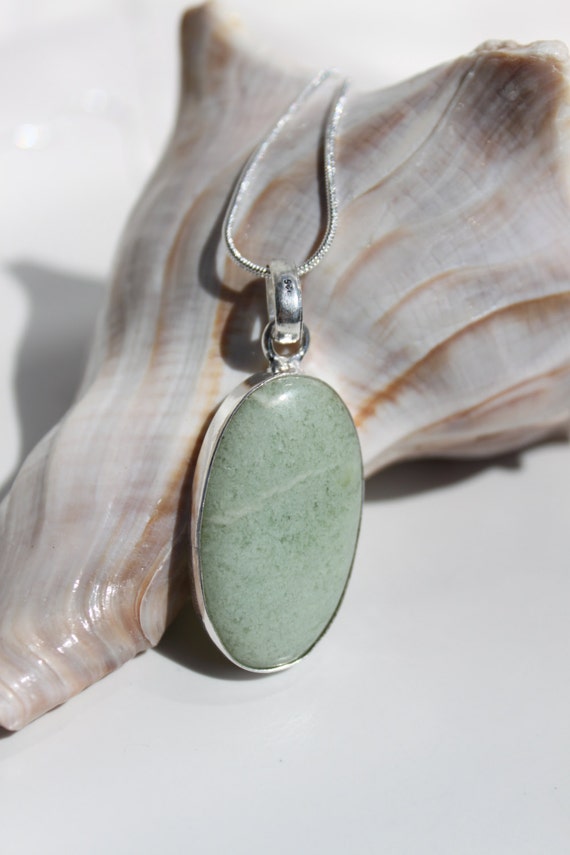 Items similar to Large Olive Jade Gemstone Pendant and Sterling Silver ...