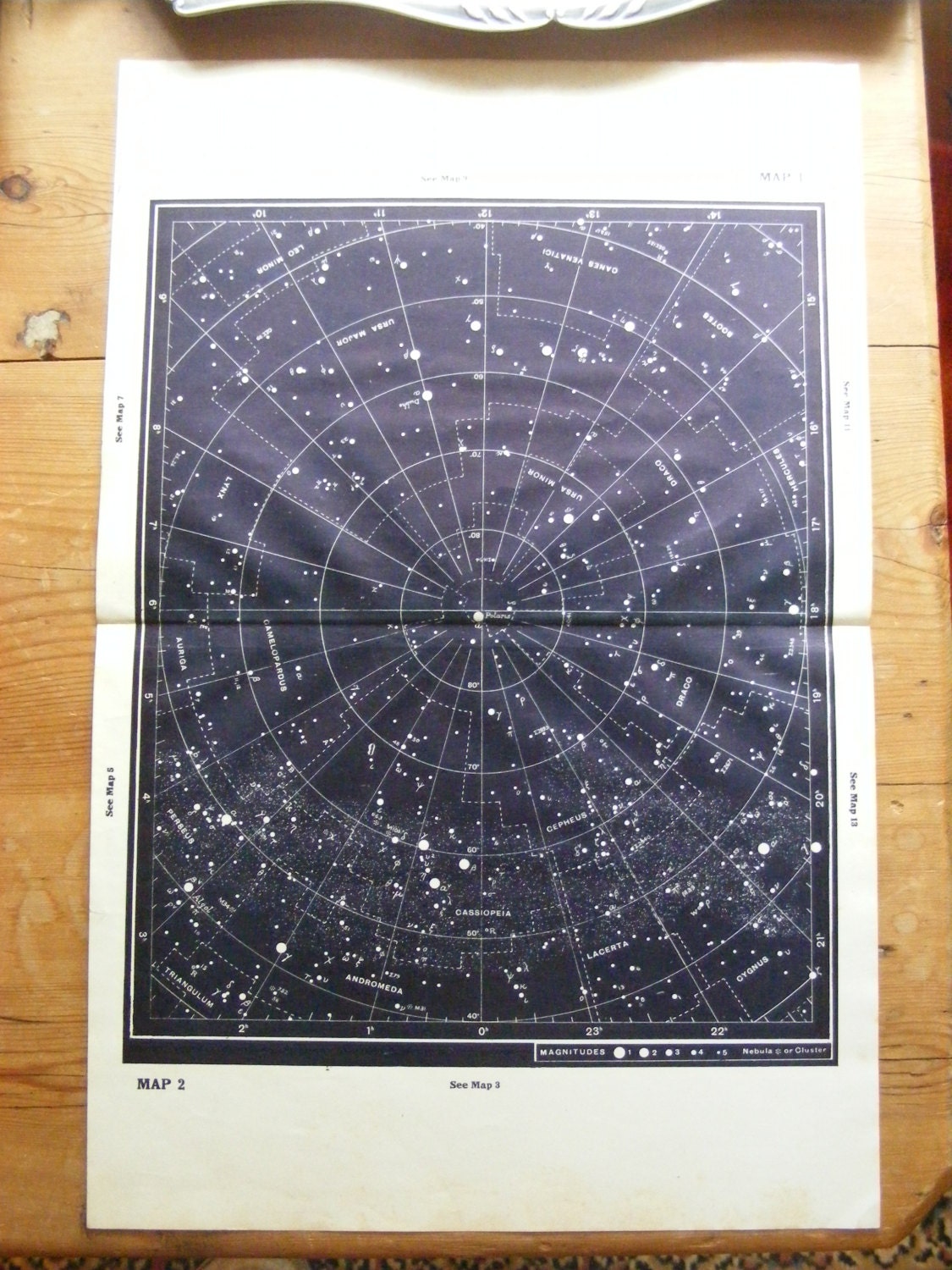 LARGE Vintage Constellations Ursa Major Pole star Cassiopeia
