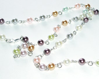 Pretty Pearl Beaded Lanyard - Shell and Pastel Colored Pearls Bead ID Badge Teacher Lanyard
