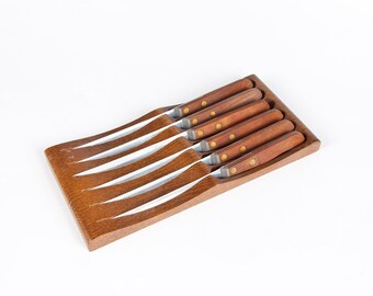 uk butter knives wooden 6 Vintage Wedding Kitchen Set Knives Gift Piece Steak Knife Serrated