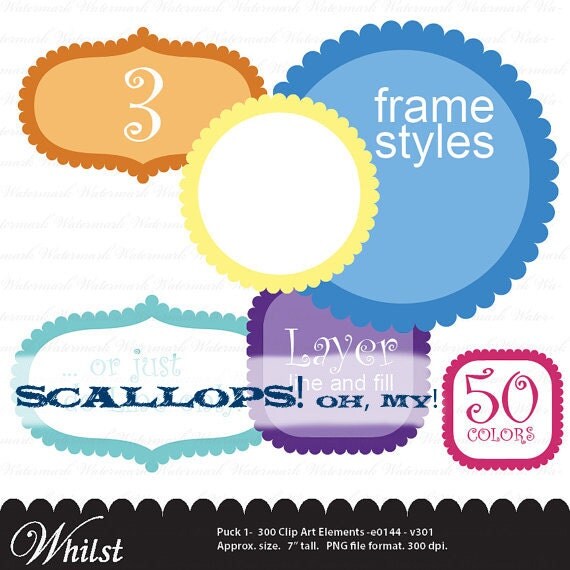 SALE Circle digital frame clip art square frame clip art scallop clipart frame ornate onion : e0144 v301 black Il_570xn