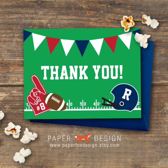 Football Thank You Note Card Printable