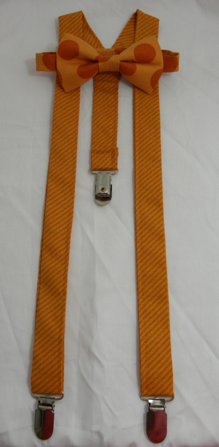 Burnt Orange Suspenders and Polka Dot Bow Tie Set by JHPCouture