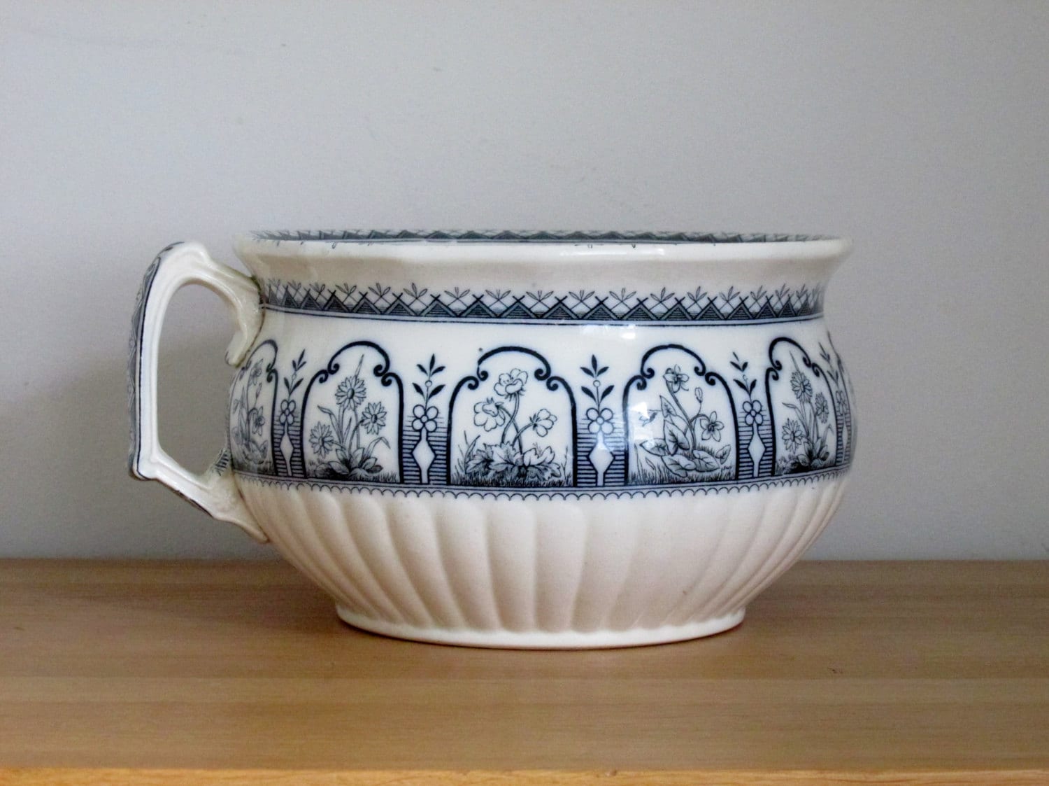 Victorian Chamber Pot Planter Chardinier Gazunder Blue and