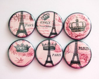 Paris Magnets, Travel magnets, Eiffel Tower magnets, Pink, button magnets, Kitchen Magnets, Paris, Eiffel Tower, stocking stuffer (3420)