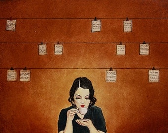 Art print // Poet - woman - poems - coffee // "The poet"