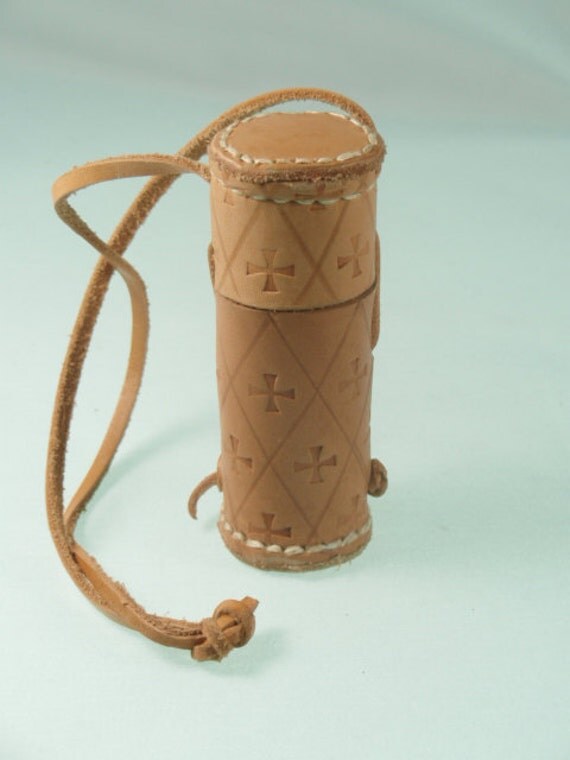 Medieval leather needle case all sew in hand pincushion.