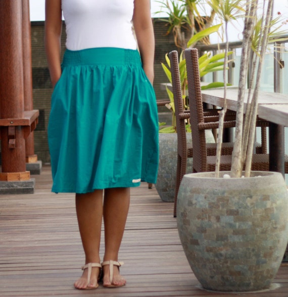 Teal Skirt Women's Midi Skirt Gathered Skirt Knee