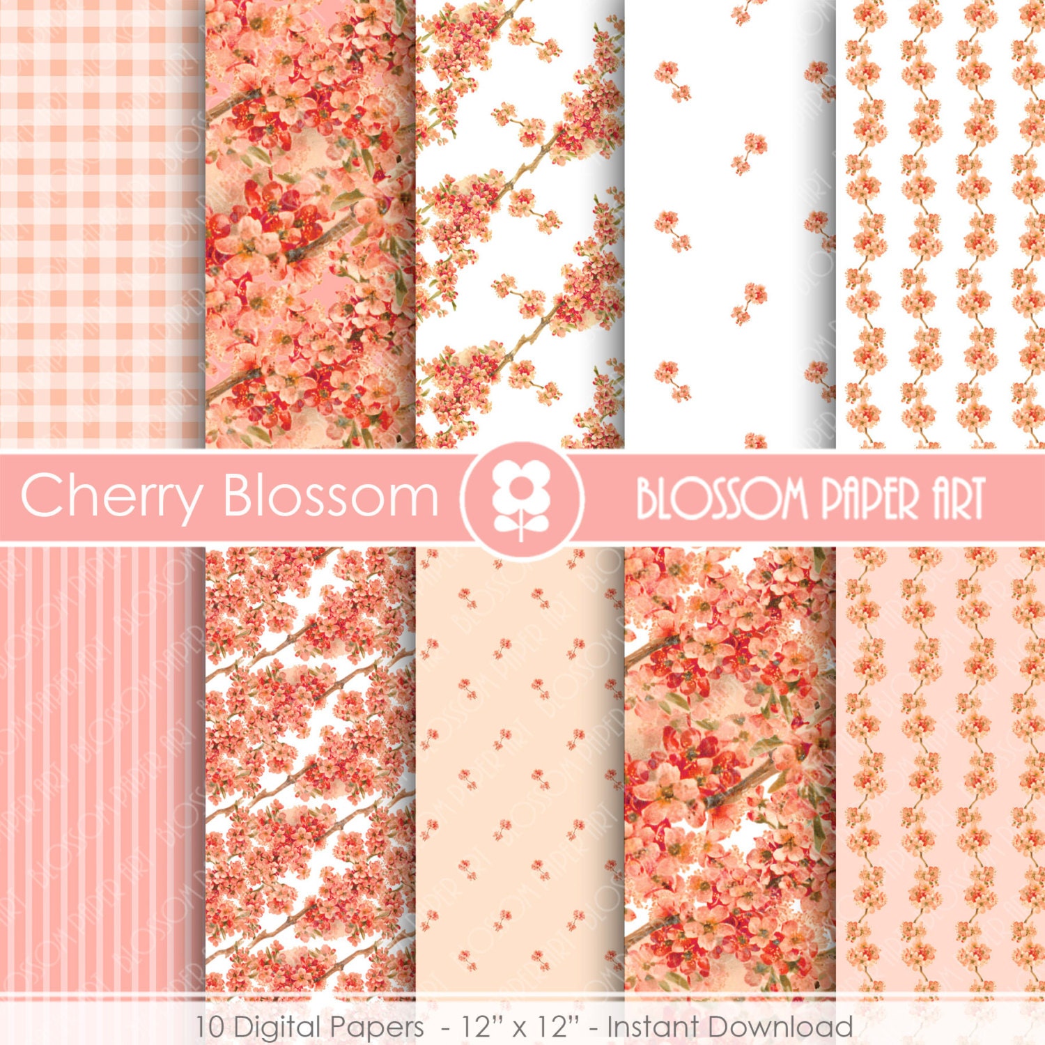 Blossom Cherry Digital Paper Wedding Digital Paper Pack Pink