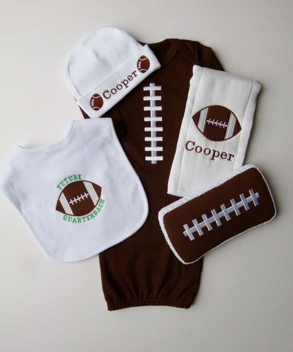 Football Baby Boy Gift Set Personalized Beanie Hat by mamabijou