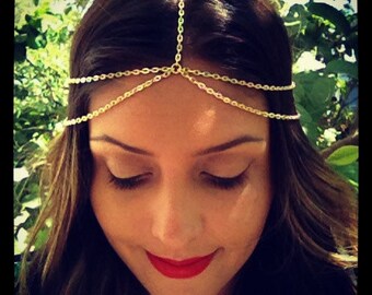 Thin Double Strand Head Chain, Boho hair, Coachella, hipster, hippy, Gold or Silver Adj Headchain