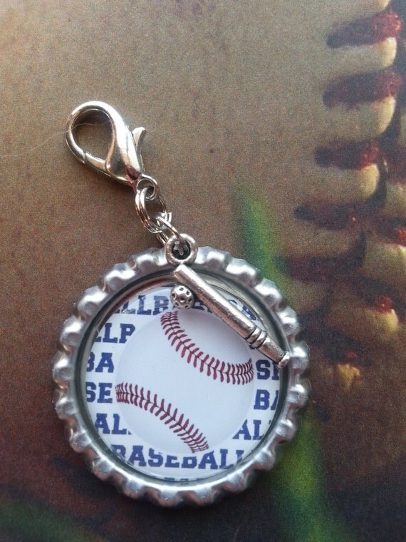 Baseball Bottle Cap Keychain or Zipperpull with by tracikennedy