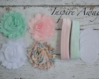 Baby Headband Kit #8 , DIY baby headbands, shabby flowers, foe elastic, baby hair bow making kit for baby shower