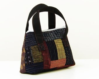 Japanese Sashiko quiltd shoulder bag patchwork by SlaneyHandCraft
