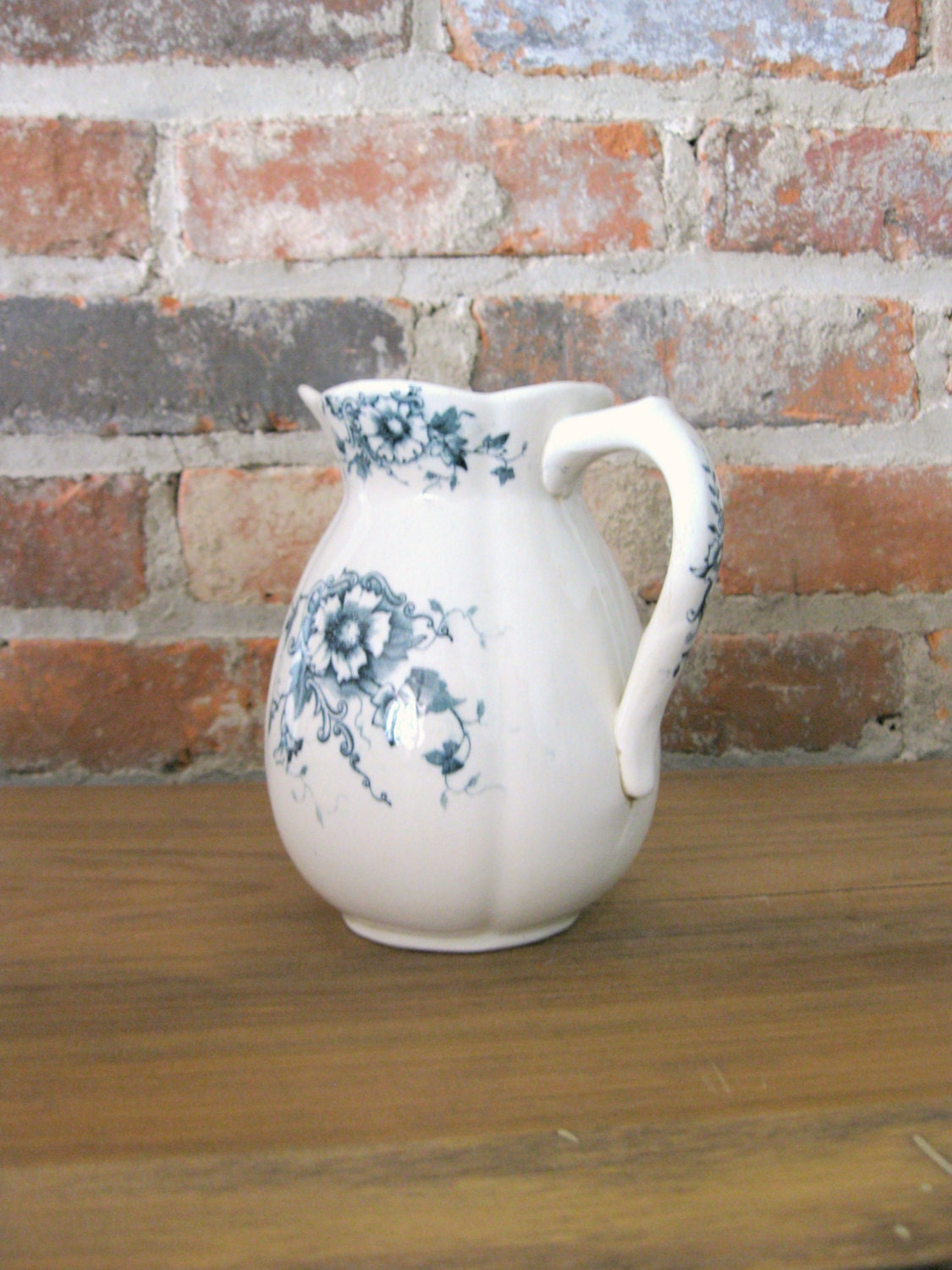 Blue Transferware Pitcher, Ironstone Pitcher with Blue Flowers ...