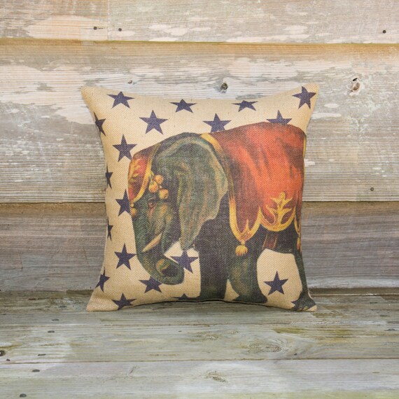 Circus Elephant Pillow Burlap Throw Pillow Stars