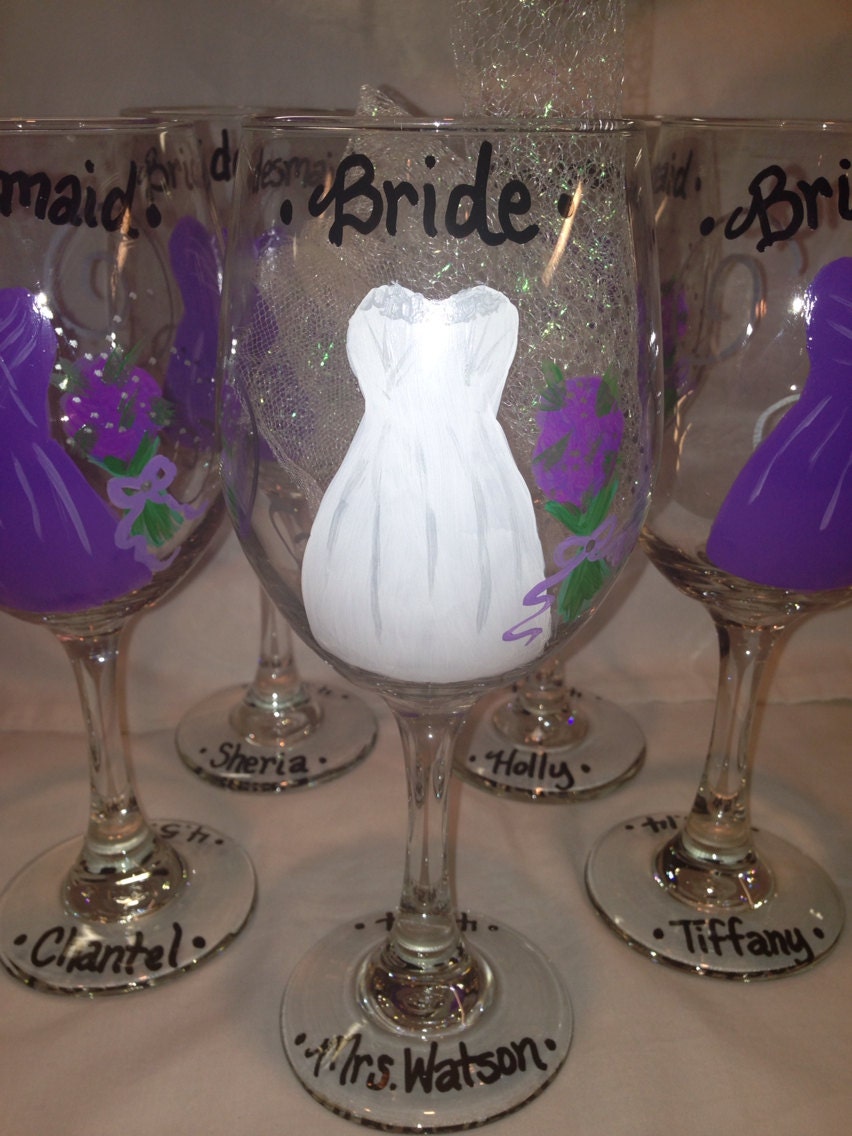Wedding Party Wine Glasses Bachelorette and Bride Glasses