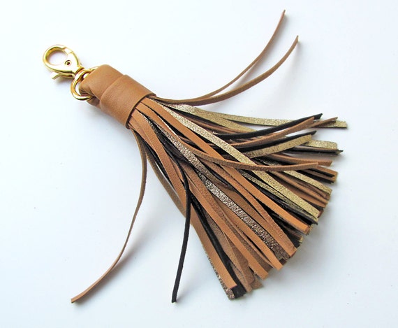 Leather Tassel Large Camel and Gold