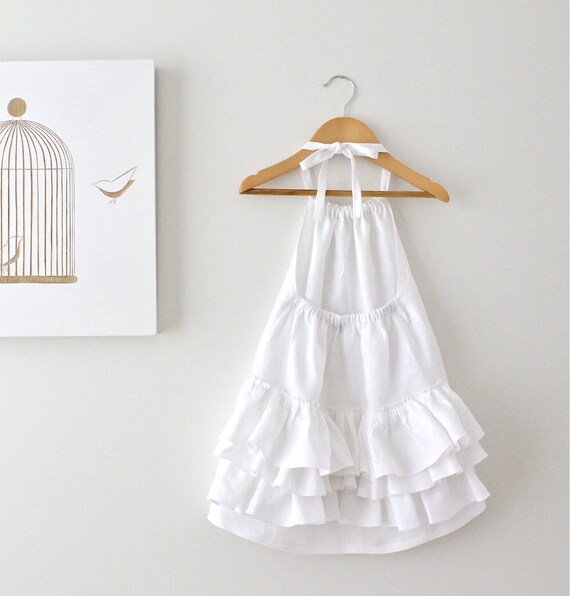 Girls White Linen DressToddler Ruffled Halter DressBaby