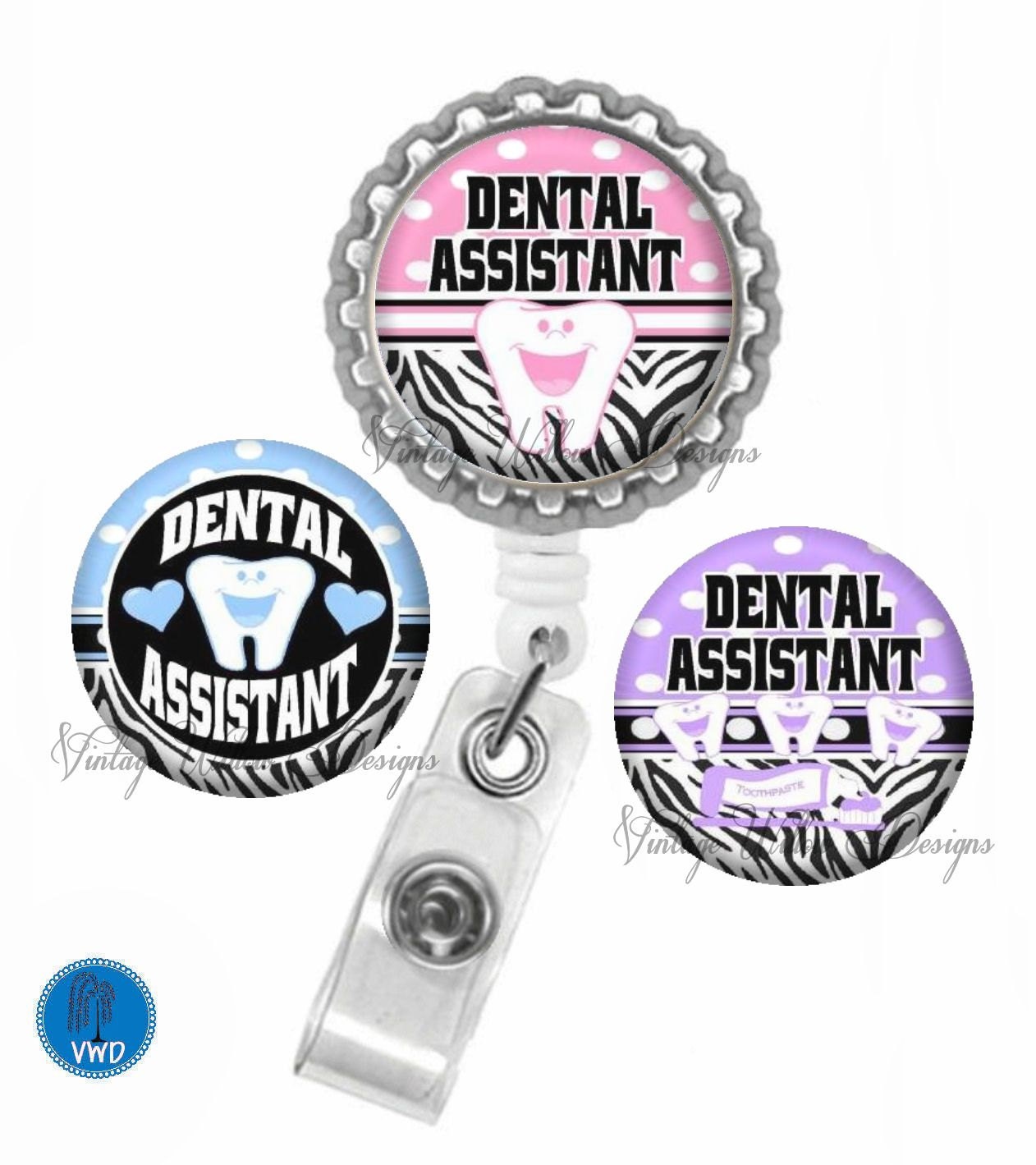 Dental Assistant Retractable ID Badge Reel by VintageWillowDesigns