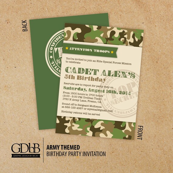 Items similar to Army Birthday Party Invitations on Etsy