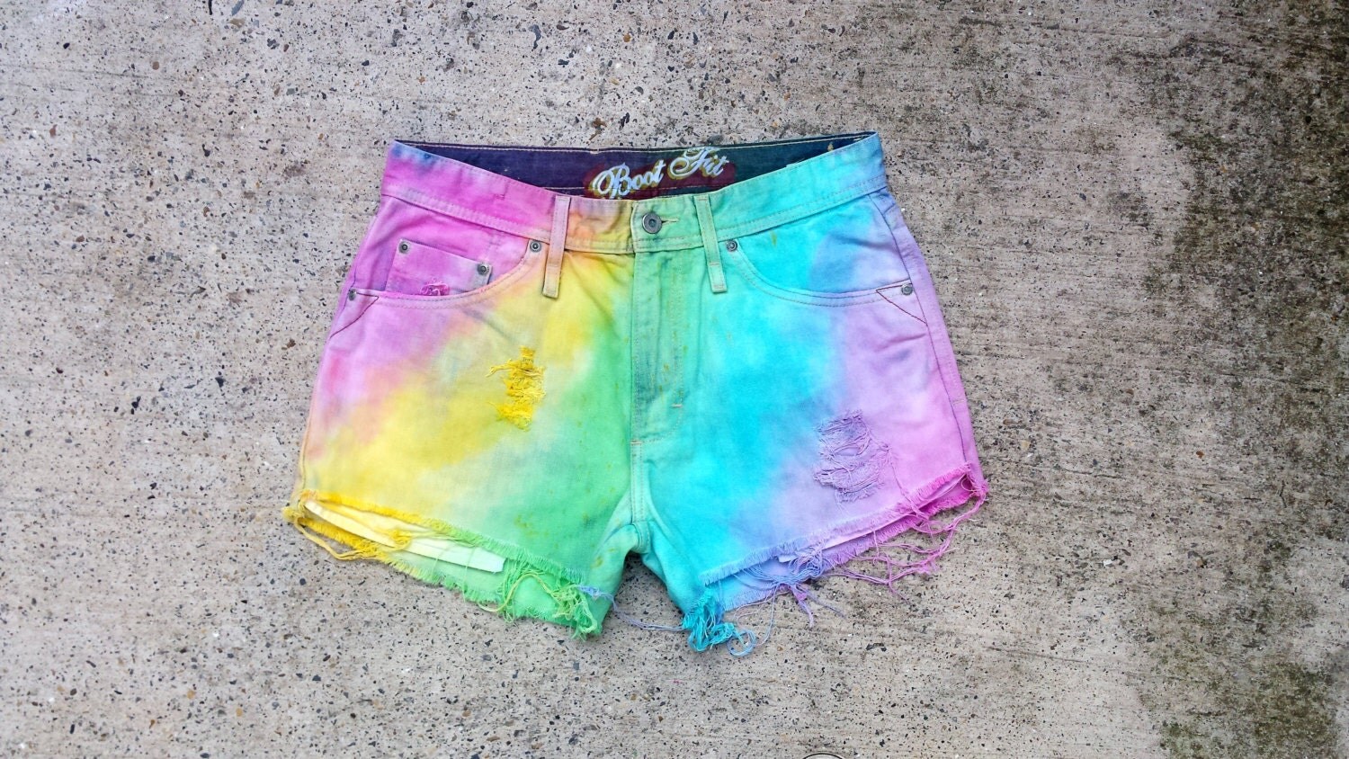 High Waisted Rainbow Denim Shorts Ripped Cut Off by AbiDashery