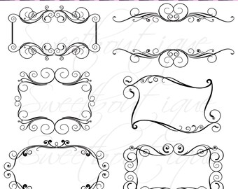 BLACK Digital Flourish Swirl Border Frame Ornate Clip Art ClipArt Scrapbooking Embellishment Wedding Invitation BLACK Digital Flourish Swirl Border Frame Ornate Clip Art ClipArt Scrapbooking Embellishment Wedding Invitation