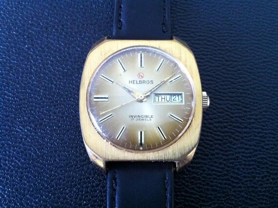 H E L B R O S - Vintage Men's Watch Helbros Invincible, 17 Jewels, Day ...