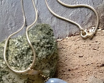 Blue Calcite Pendant on Sterling Chain/Protective Pale Blue Stone/ Calcite Necklace/Zodiac Stone Cancer/Gift for Her/@ IndigoLayne